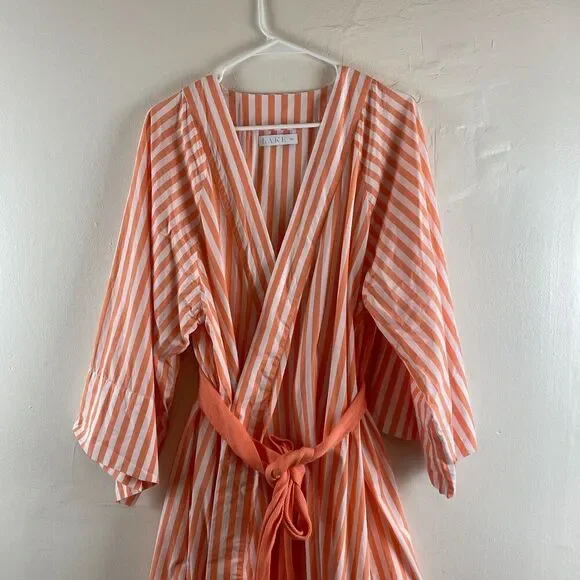 Lake Kimono Robe Melon Striped Orange Women's XXL Casual Pajamas - Picture 3 of 16